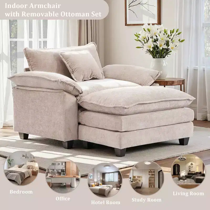 Oversized Chenille Accent Chair with Ottoman