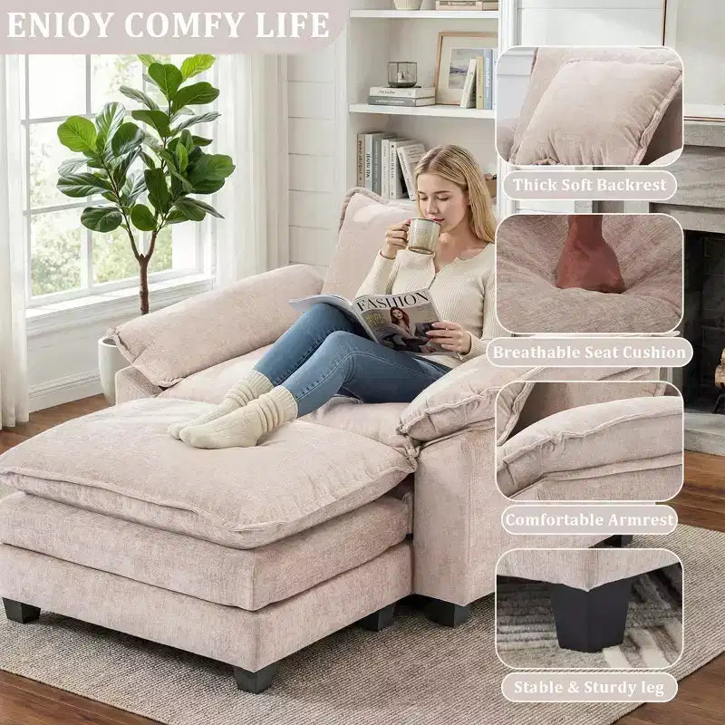 Oversized Chenille Accent Chair with Ottoman