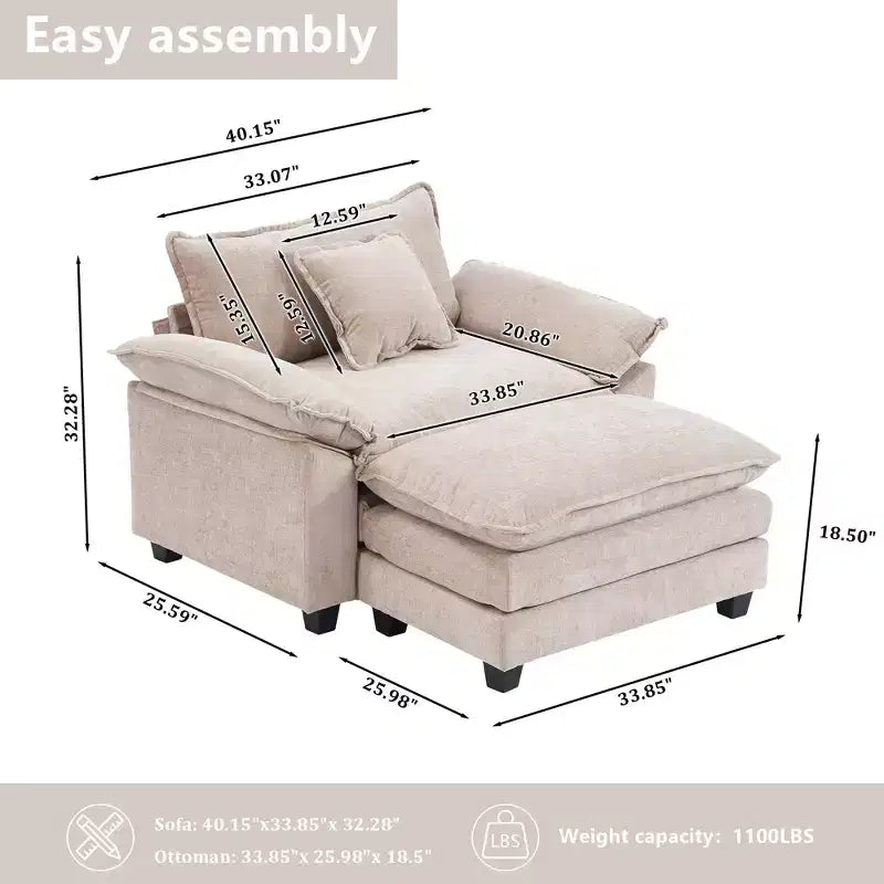 Oversized Chenille Accent Chair with Ottoman