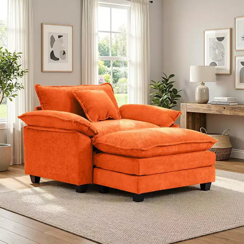 Oversized Chenille Accent Chair with Ottoman