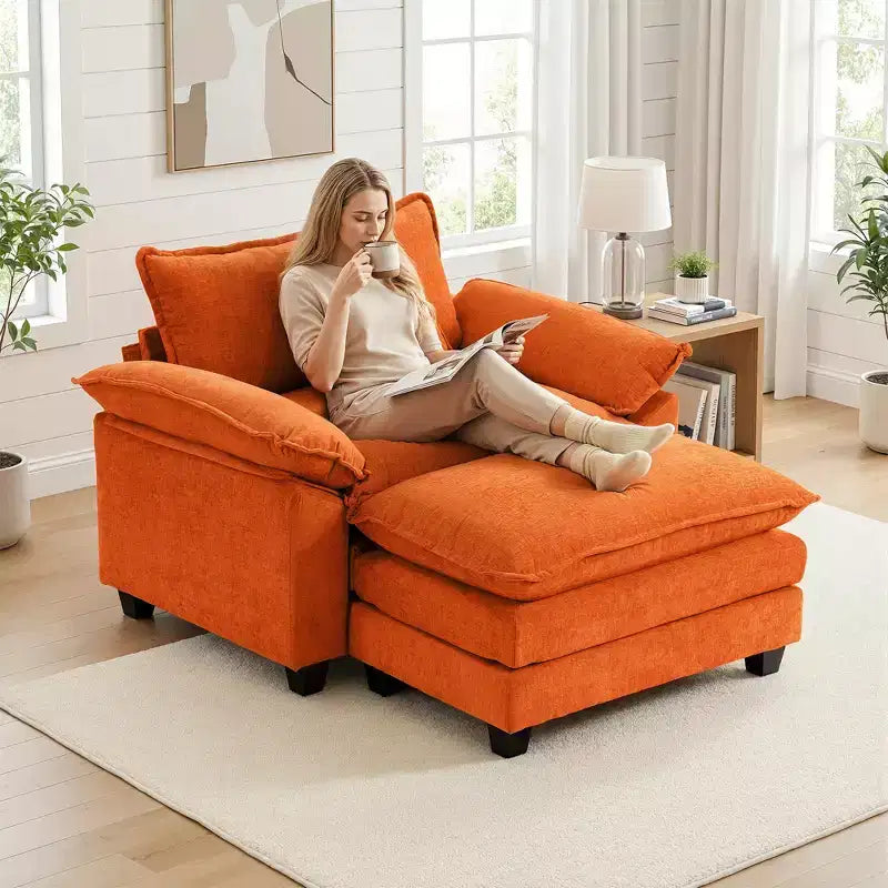 Oversized Chenille Accent Chair with Ottoman