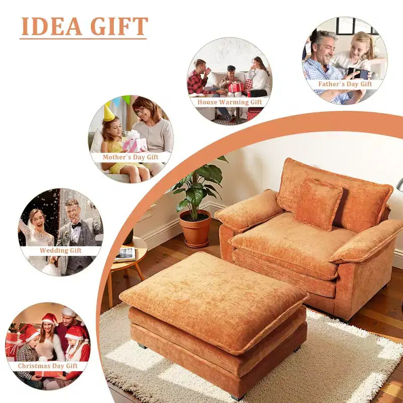 Oversized Chenille Accent Chair with Ottoman
