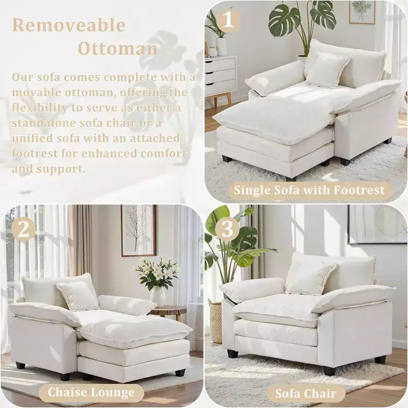 Oversized Chenille Accent Chair with Ottoman