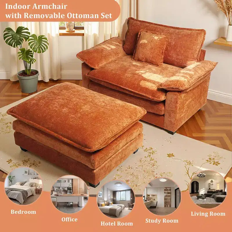 Oversized Chenille Accent Chair with Ottoman