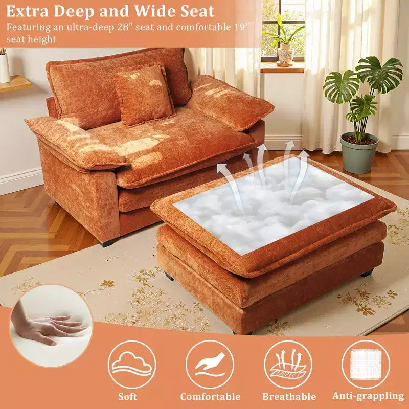 Oversized Chenille Accent Chair with Ottoman