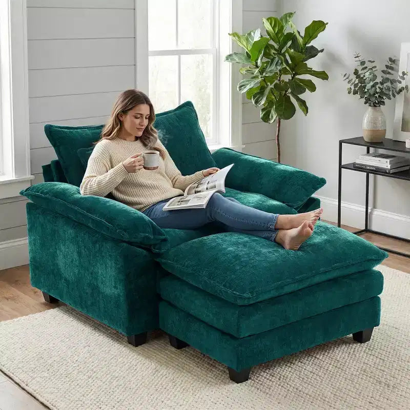 Oversized Chenille Accent Chair with Ottoman