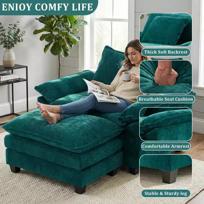 Oversized Chenille Accent Chair with Ottoman