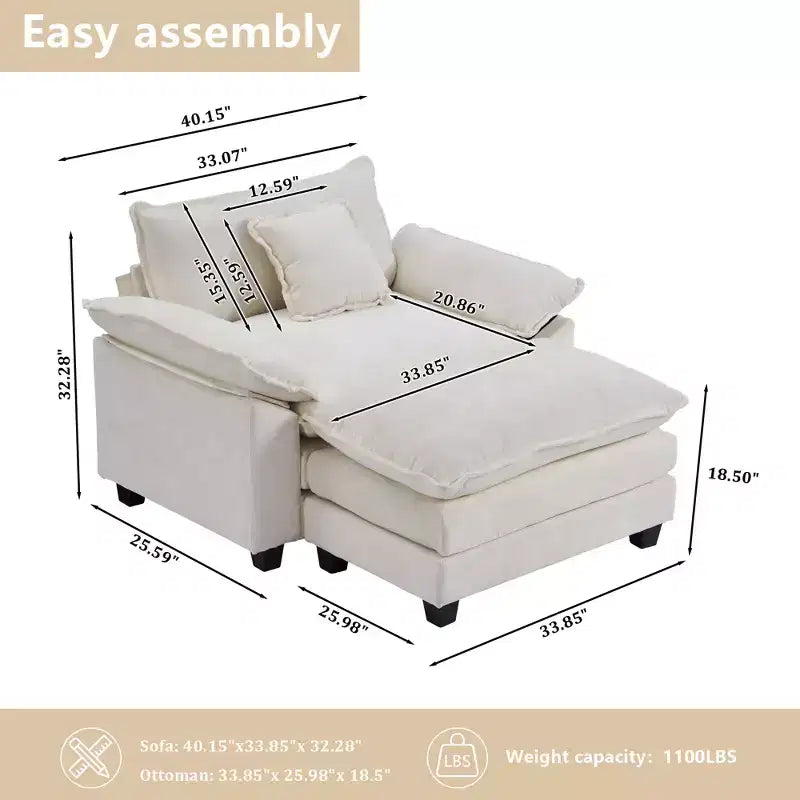 Oversized Chenille Accent Chair with Ottoman