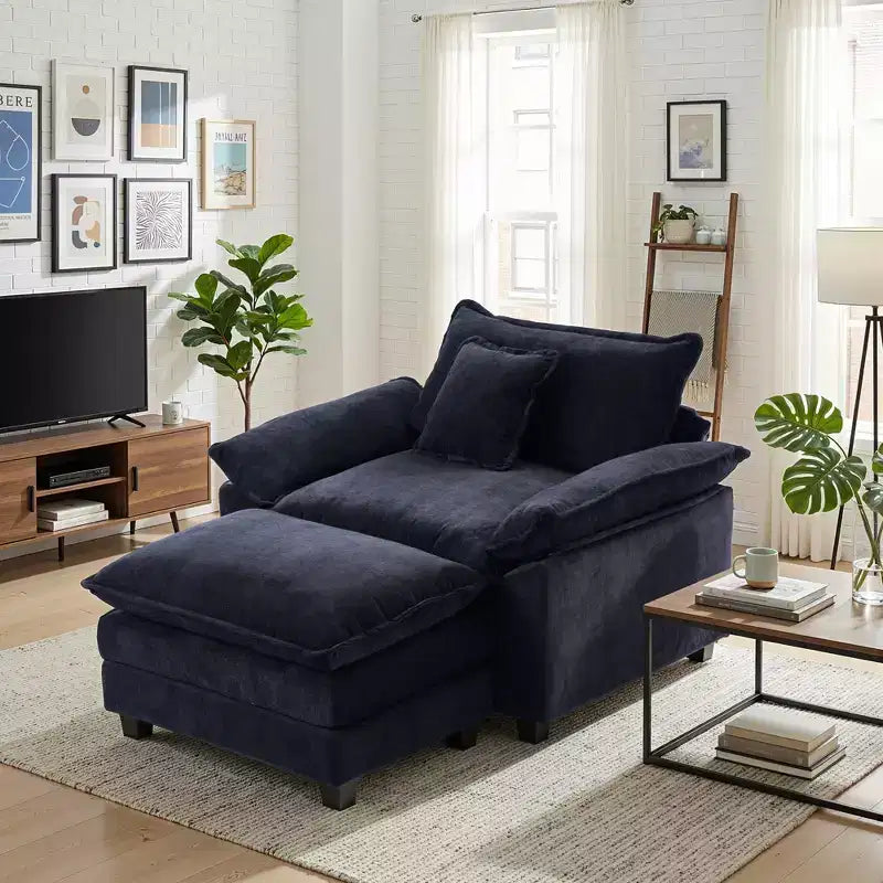 Oversized Chenille Accent Chair with Ottoman