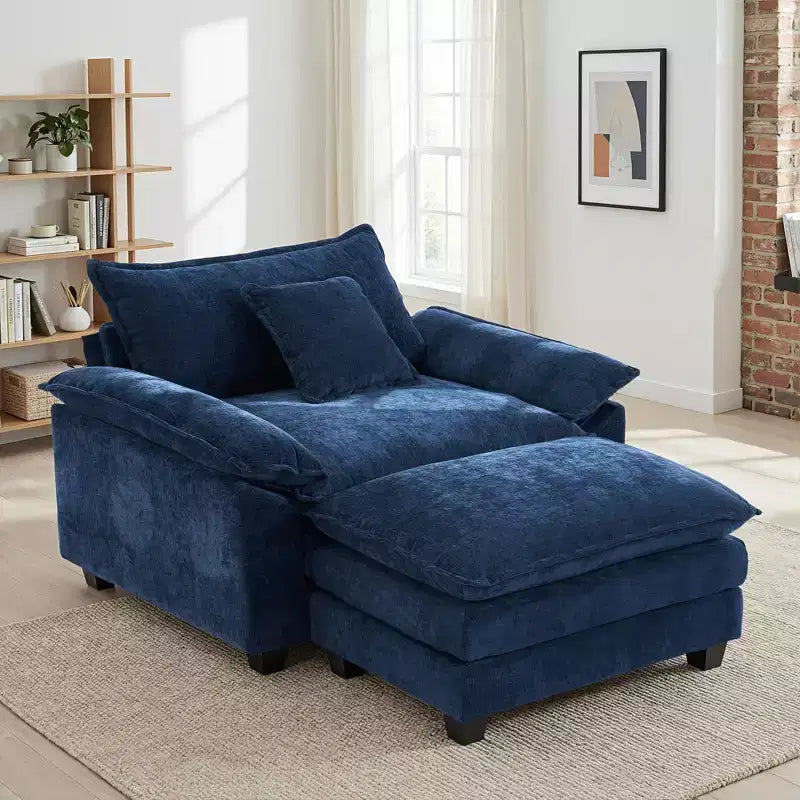 Oversized Chenille Accent Chair with Ottoman