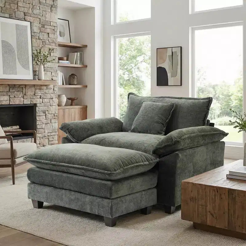 Oversized Chenille Accent Chair with Ottoman