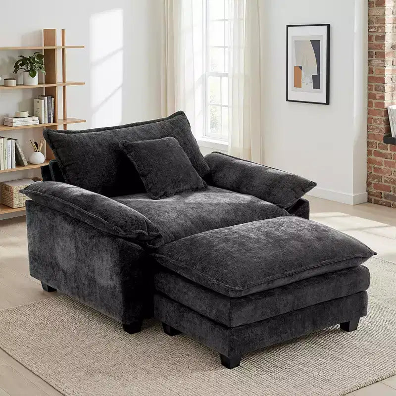 Oversized Chenille Accent Chair with Ottoman