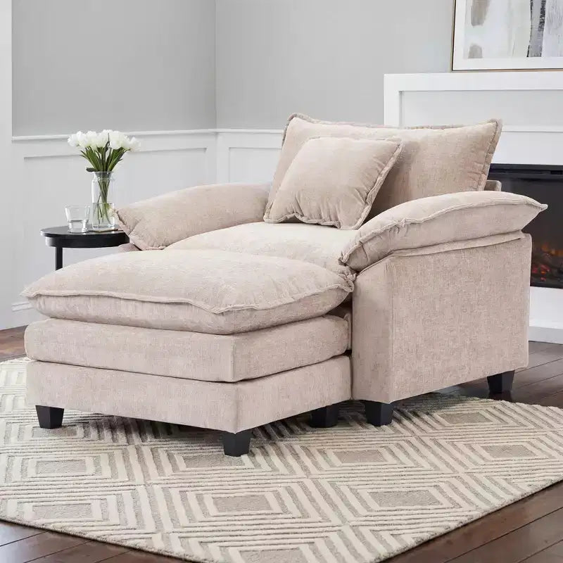 Oversized Chenille Accent Chair with Ottoman