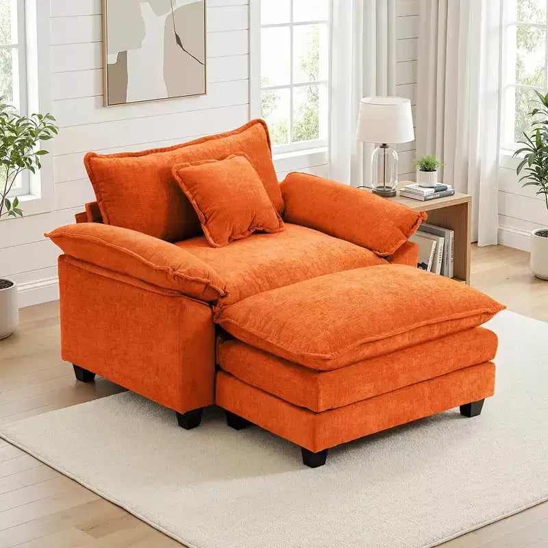 Oversized Chenille Accent Chair with Ottoman
