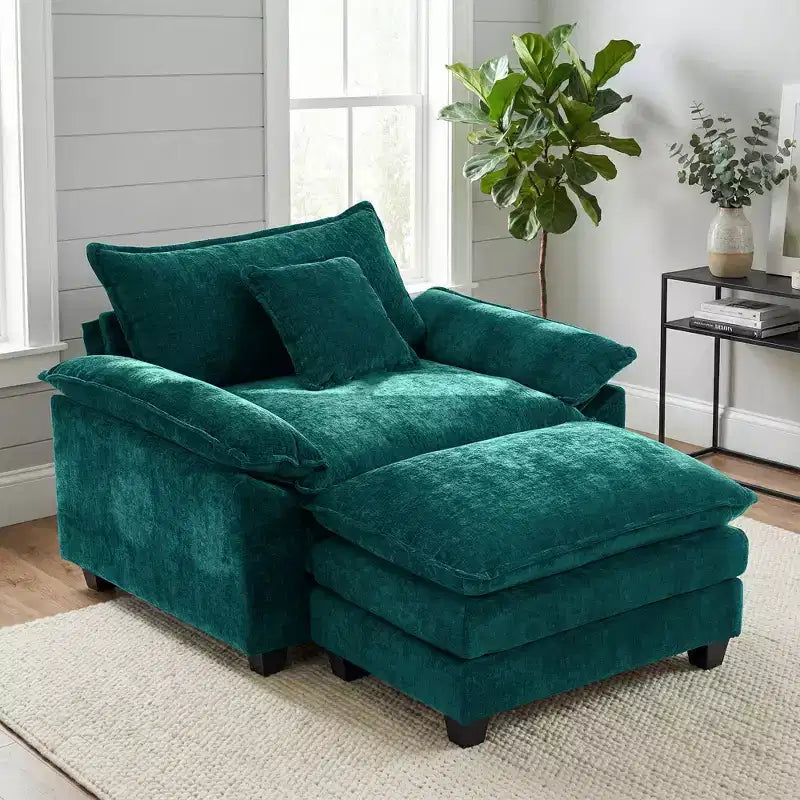 Oversized Chenille Accent Chair with Ottoman