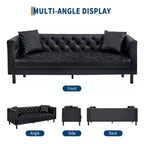 78 Leather Couch, Handmade Button Tufted 3 Seater Sofa, Chesterfield Sofa with Deep Seat and 2 Pillows, Leather Sofa, Charcoal Black