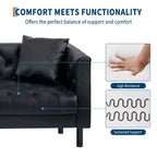 78 Leather Couch, Handmade Button Tufted 3 Seater Sofa, Chesterfield Sofa with Deep Seat and 2 Pillows, Leather Sofa, Charcoal Black