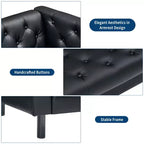 78 Leather Couch, Handmade Button Tufted 3 Seater Sofa, Chesterfield Sofa with Deep Seat and 2 Pillows, Leather Sofa, Charcoal Black