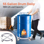 55 Gallon Drum Dolly, 1,000 Pound Capacity Barrel Dolly with Steel Frame 4 Swivel Casters Wheel, Barrel Cart