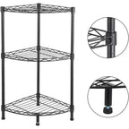 3 Tier Corner Shelf, Rustic Black Storage Display Rack for Bedroom, Living Room, Office, Kitchen, 13.8x13.8x31.5