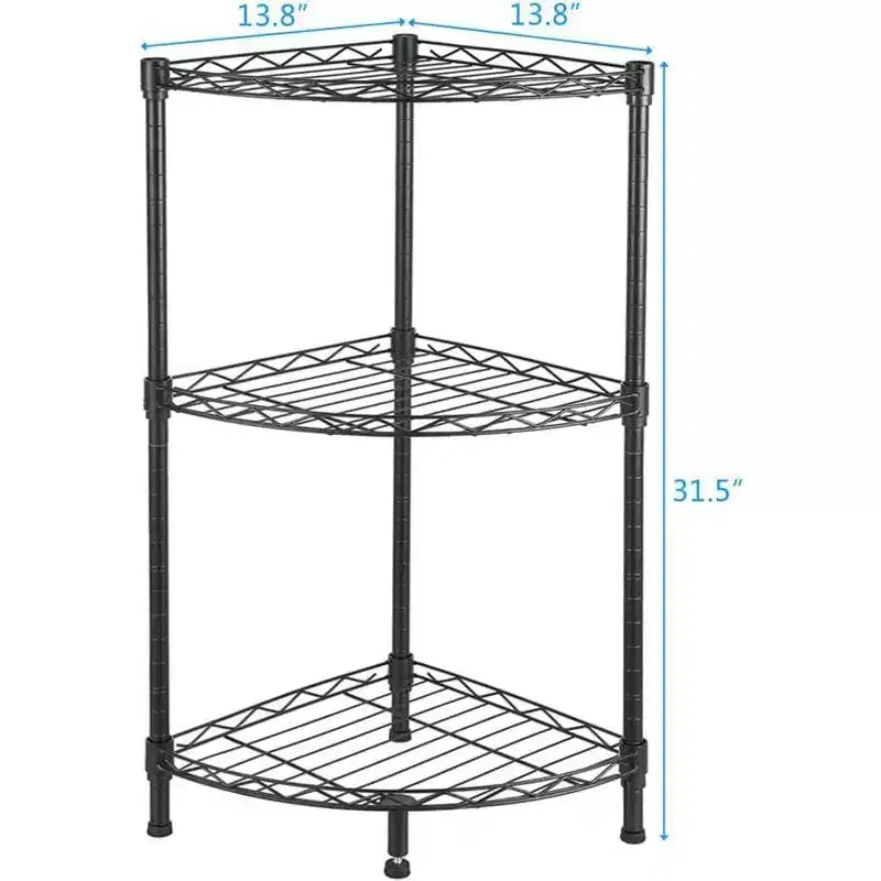 3 Tier Corner Shelf, Rustic Black Storage Display Rack for Bedroom, Living Room, Office, Kitchen, 13.8x13.8x31.5