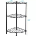 3 Tier Corner Shelf, Rustic Black Storage Display Rack for Bedroom, Living Room, Office, Kitchen, 13.8x13.8x31.5