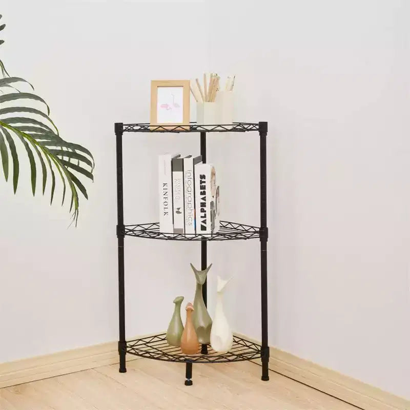 3 Tier Corner Shelf, Rustic Black Storage Display Rack for Bedroom, Living Room, Office, Kitchen, 13.8x13.8x31.5