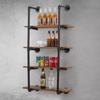 4 Tier Industrial Pipe Wall Mounted Shelving, 30 Rustic Floating Shelf Unit, Real Wood, Kitchen Bar, Book & Wine Display Rack