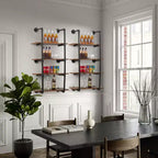 4 Tier Industrial Pipe Wall Mounted Shelving, 30 Rustic Floating Shelf Unit, Real Wood, Kitchen Bar, Book & Wine Display Rack