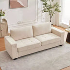 90 Compact Sofa, 2-Seater Gray Chenille Couch with USB/Type-C Ports & Side Pockets, Medium Firm Support