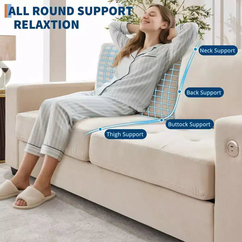 90 Compact Sofa, 2-Seater Gray Chenille Couch with USB/Type-C Ports & Side Pockets, Medium Firm Support