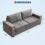90 Compact Sofa, 2-Seater Gray Chenille Couch with USB/Type-C Ports & Side Pockets, Medium Firm Support