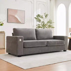 90 Compact Sofa, 2-Seater Gray Chenille Couch with USB/Type-C Ports & Side Pockets, Medium Firm Support