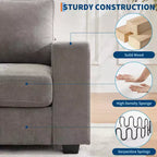 90 Compact Sofa, 2-Seater Gray Chenille Couch with USB/Type-C Ports & Side Pockets, Medium Firm Support