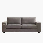 90 Compact Sofa, 2-Seater Gray Chenille Couch with USB/Type-C Ports & Side Pockets, Medium Firm Support