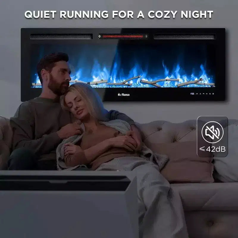 88 inch Electric Fireplace, Smart Recessed or Wall-Mounted, WiFi Control, Dual Heat 750/1500W, 12 Flame Colors, Touch Screen, Timer