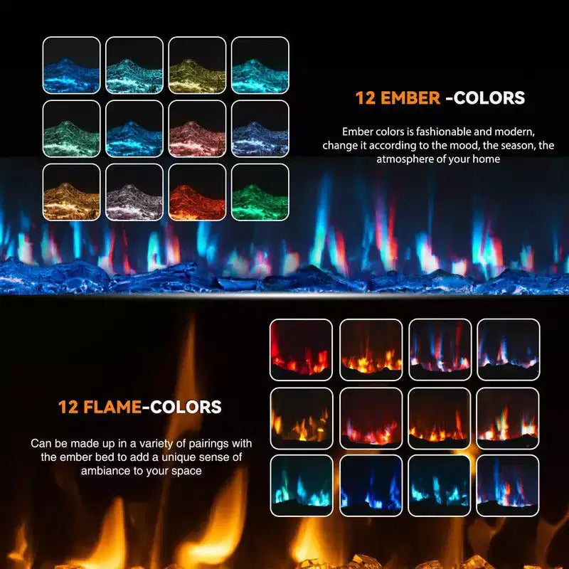 80 inch Smart Electric Fireplace Recessed & Mounted, Dual Heat 750/1500W with Remote, Adjustable Flames, Touch Screen, Timer