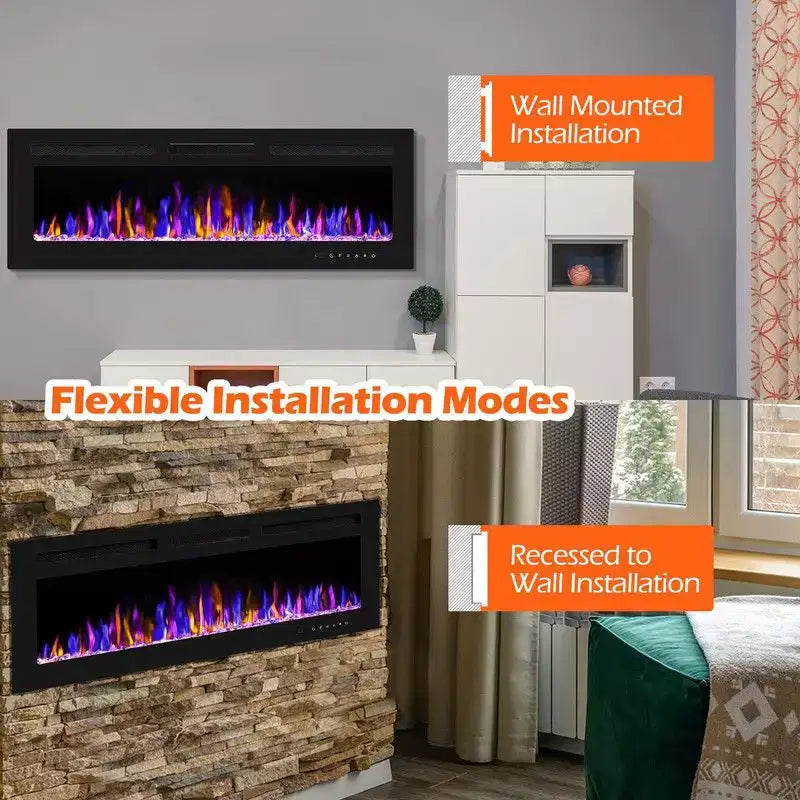 80 inch Smart Electric Fireplace Recessed & Mounted, Dual Heat 750/1500W with Remote, Adjustable Flames, Touch Screen, Timer