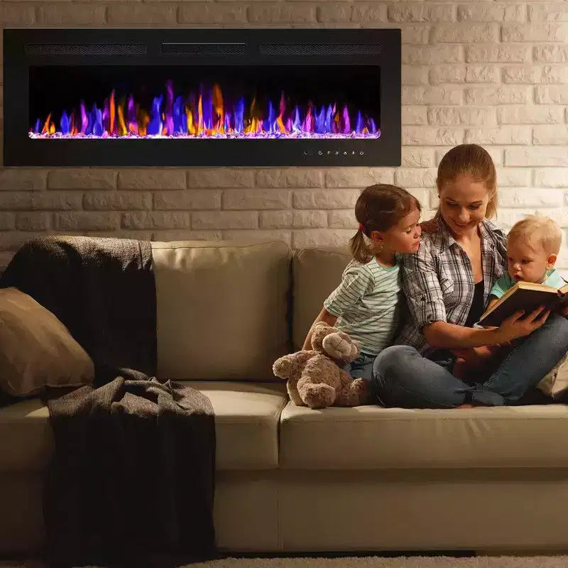 80 inch Smart Electric Fireplace Recessed & Mounted, Dual Heat 750/1500W with Remote, Adjustable Flames, Touch Screen, Timer