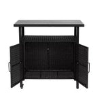 Bar Serving Cart Outdoor Wicker Wine and Beverage Storage with Plastic Wood Top for Patio, Black, 35.43*19.69*35.43