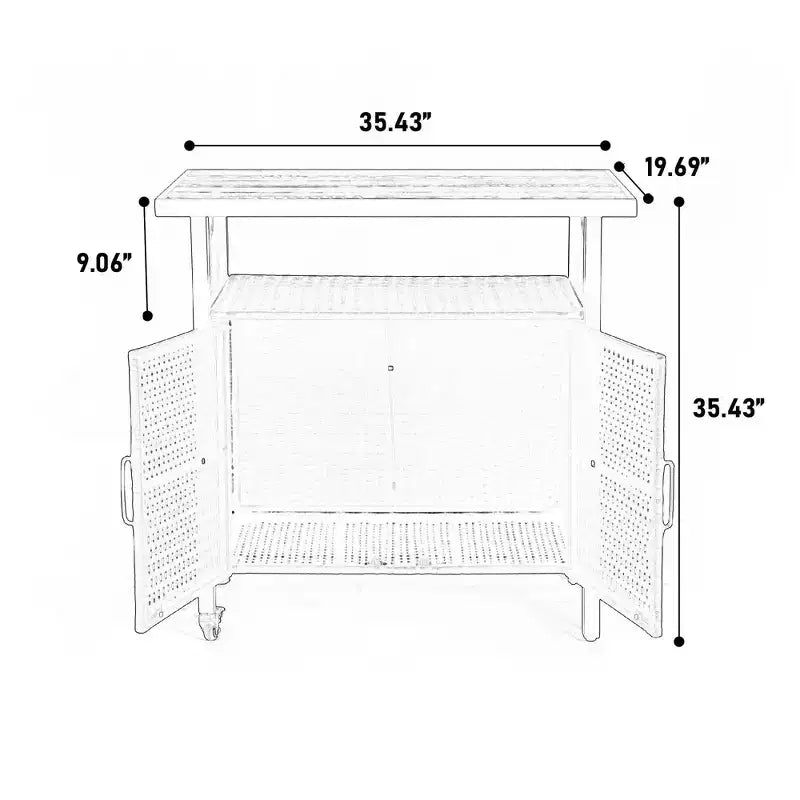 Bar Serving Cart Outdoor Wicker Wine and Beverage Storage with Plastic Wood Top for Patio, Black, 35.43*19.69*35.43