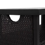 Bar Serving Cart Outdoor Wicker Wine and Beverage Storage with Plastic Wood Top for Patio, Black, 35.43*19.69*35.43
