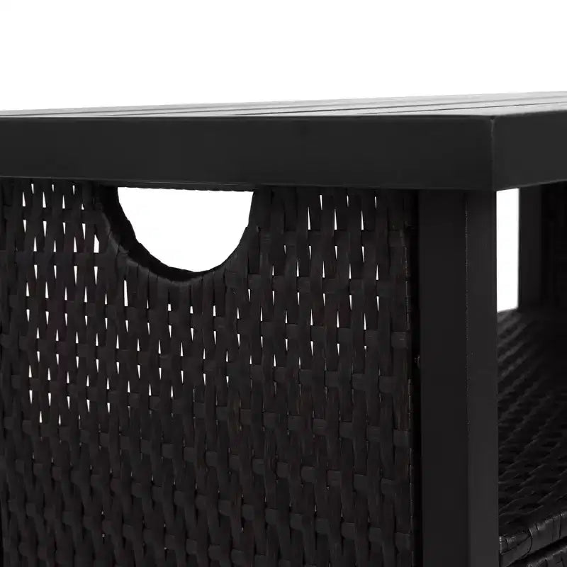 Bar Serving Cart Outdoor Wicker Wine and Beverage Storage with Plastic Wood Top for Patio, Black, 35.43*19.69*35.43