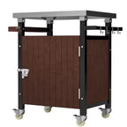 Bar Serving Cart Outdoor Grill Cart with Stainless Steel Tabletop for Patio Kitchen, Brown, 32.4*18.7*34.7