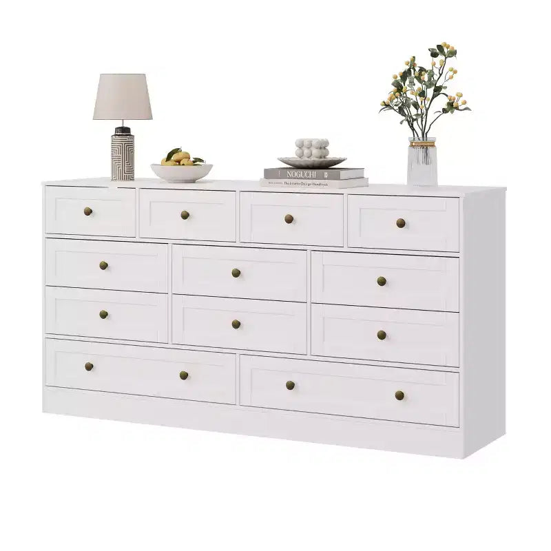 12 Drawers Wood Dressers for Bedroom, Wooden Chest of Drawers Clothes Storage Organizer for Living Room, Hallway, Modern Wide TV Stand Dresser