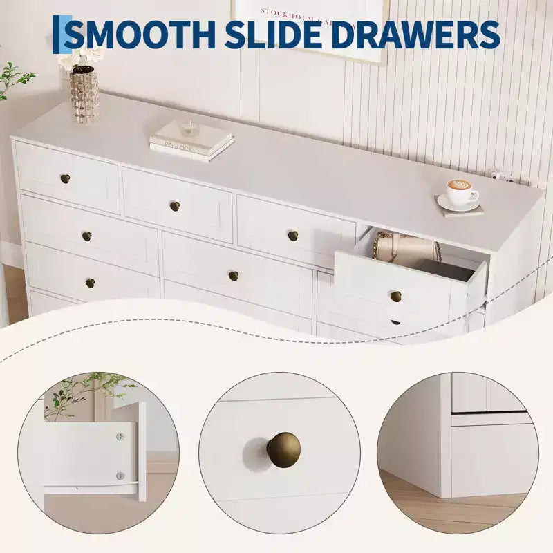 12 Drawers Wood Dressers for Bedroom, Wooden Chest of Drawers Clothes Storage Organizer for Living Room, Hallway, Modern Wide TV Stand Dresser