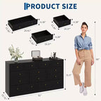 Commode en bois à 12 tiroirs pour chambre, Organisateur de rangement pour vêtements en bois pour salon, couloir, Meuble TV commode large et moderne