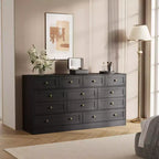 12 Drawers Wood Dressers for Bedroom, Wooden Chest of Drawers Clothes Storage Organizer for Living Room, Hallway, Modern Wide TV Stand Dresser