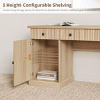 54 Executive Desk with Drawers, Fluted Home Office Desk with File Cabinet, Wooden Computer Writing Desk for Study, Conference Table for Living Room