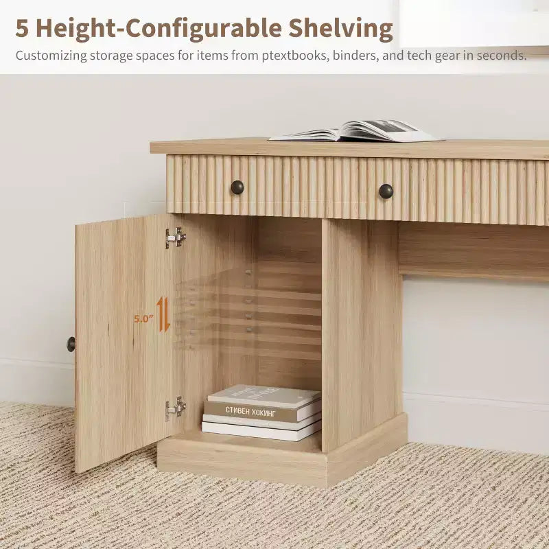 54 Executive Desk with Drawers, Fluted Home Office Desk with File Cabinet, Wooden Computer Writing Desk for Study, Conference Table for Living Room
